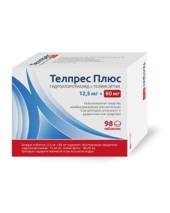 Hydrohlorotyazyd, Telmysartan - Telpres Plus tablets 80 mg + 12.5 mg 98 pcs. texas Pharmacy Online - texas.buy-pharm.com