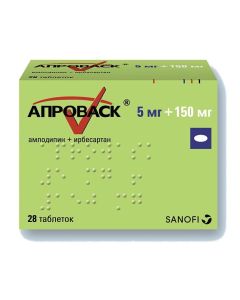 amlodipine, Yrbesartan - Aprovask tablets are covered.pl.ob. 5mg + 150mg 28 pcs. pack texas Pharmacy Online - texas.buy-pharm.com