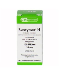 Insulin isophan human genetically engineered - Biosulin N suspension for p / dermal introduction 100 IU / ml bottle of 10 ml 1pc. pack texas Pharmacy Online - texas.buy-pharm.com