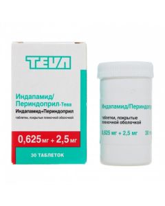 Indapamide, Perindopril - Indapamide / Perindopril-Teva tablets coated. 0.625 mg + 2.5 mg 30 pcs. texas Pharmacy Online - texas.buy-pharm.com