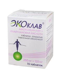 Amoxicillin, clavulanic acid - Ecoclave tablets coated.pl.ob. 250 mg + 125 mg 15 pcs. texas Pharmacy Online - texas.buy-pharm.com