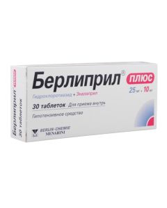 Hydrohlorotyazyd, enalapril - Berlipril Plus tablets 25 mg + 10 mg, 30 pcs. texas Pharmacy Online - texas.buy-pharm.com