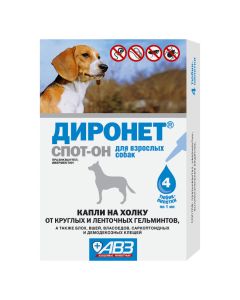 praziquantel, ivermectin - Dironet Spot-He drops at the withers for adult dogs 1 ml pipette 4 pcs. (BET) texas Pharmacy Online - texas.buy-pharm.com
