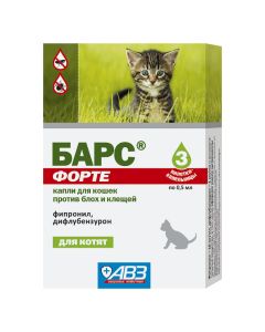 Fipronil, diflubenzuron - Bars Forte drops for cats against fleas and ticks pipette 3 pcs. texas Pharmacy Online - texas.buy-pharm.com