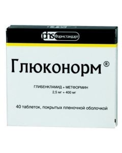 Hlybenklamyd, Metformin - Gluconorm tablets 2.5 + 400 mg, 40 pcs. texas Pharmacy Online - texas.buy-pharm.com