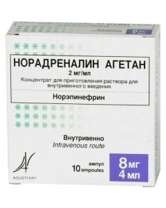 Norepynefryn - Norepinephrine agetan ampoules 2 mg / ml 8 ml, 10 pcs. texas Pharmacy Online - texas.buy-pharm.com